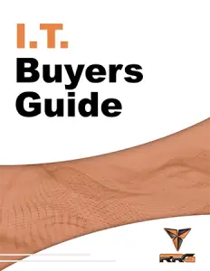 I.T. Buyers Guide cover featuring a sleek design with orange accents and the RRG logo, offering insights into IT support and services.