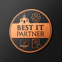 Best IT Partner badge for places of worship, featuring church icons and technology symbols to represent IT solutions tailored for religious organizations.